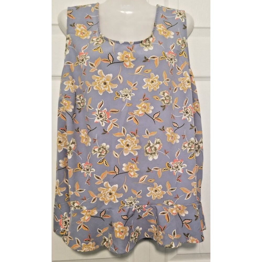 Denim & Co. Women's Top Blouse Floral Ruffle Hemline Design Sleeveless Size 2X